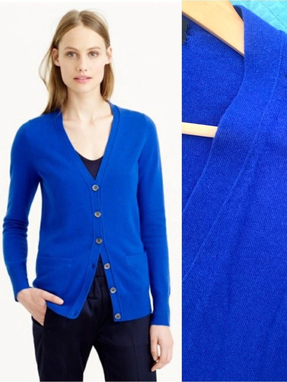 J. Crew Cobalt Blue Cashmere V-Neck Button Cardigan Sweater